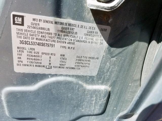 3GSCL53748S679791 - 2008 SATURN VUE XR CHARCOAL photo 10