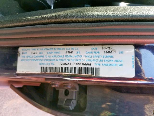 3VWRA81H2TM036648 - 1996 VOLKSWAGEN JETTA GL BLUE photo 10