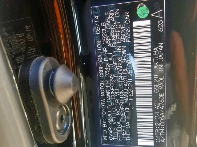 JTHFE2C21E2510811 - 2014 LEXUS IS 350 BLACK photo 10