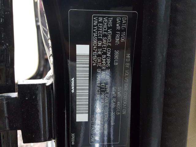 YV1AS982471019724 - 2007 VOLVO S80 3.2 BLACK photo 10