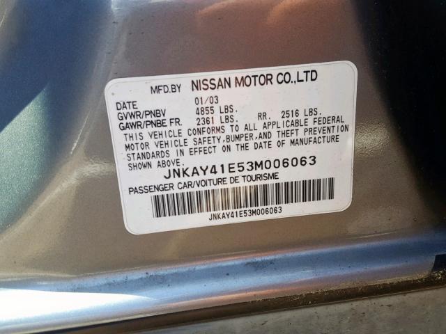 JNKAY41E53M006063 - 2003 INFINITI M45 GRAY photo 10