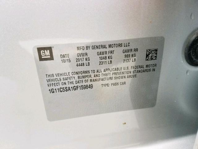 1G11C5SA1GF159849 - 2016 CHEVROLET MALIBU LIM 银色 照片 10