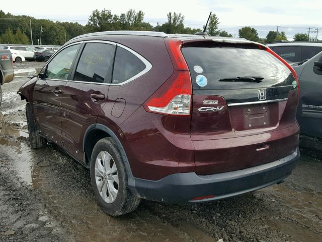 5J6RM3H7XCL040713 - 2012 HONDA CR-V EXL BURGUNDY photo 3