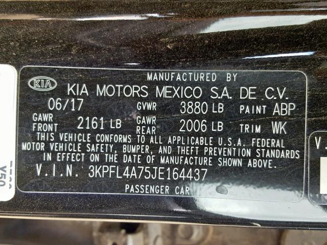 3KPFL4A75JE164437 - 2018 KIA FORTE LX BLACK photo 10