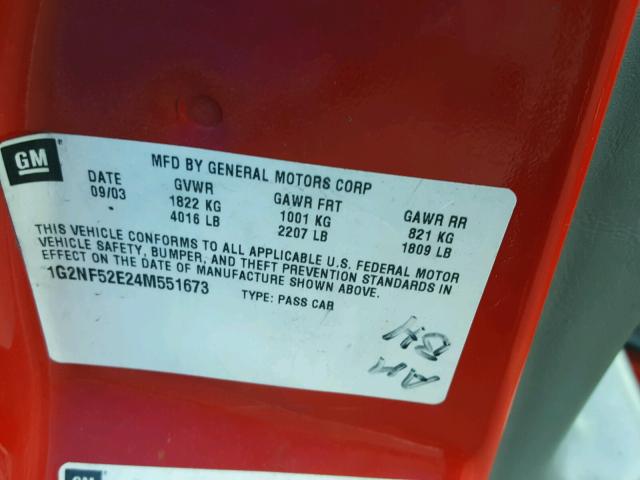 1G2NF52E24M551673 - 2004 PONTIAC GRAND AM S RED photo 10