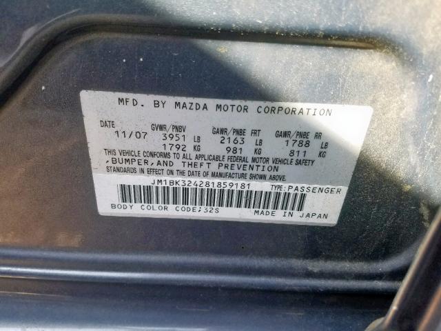 JM1BK324281859181 - 2008 MAZDA 3 S GRAY photo 10