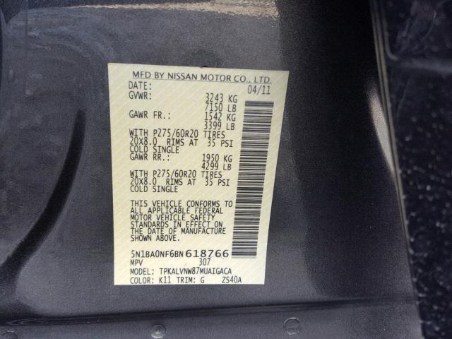 5N1BA0NF6BN618766 - 2011 NISSAN ARMADA PLA GRAY photo 10