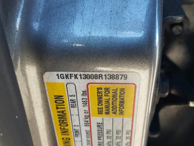 1GKFK13008R138879 - 2008 GMC YUKON GRAY photo 10