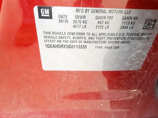 1G6AH5RX5G0113336 - 2016 CADILLAC ATS LUXURY RED photo 10