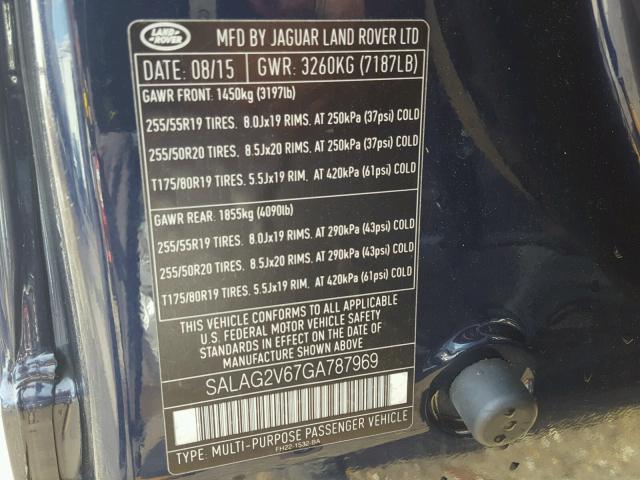 SALAG2V67GA787969 - 2016 LAND ROVER LR4 HSE BLUE photo 10