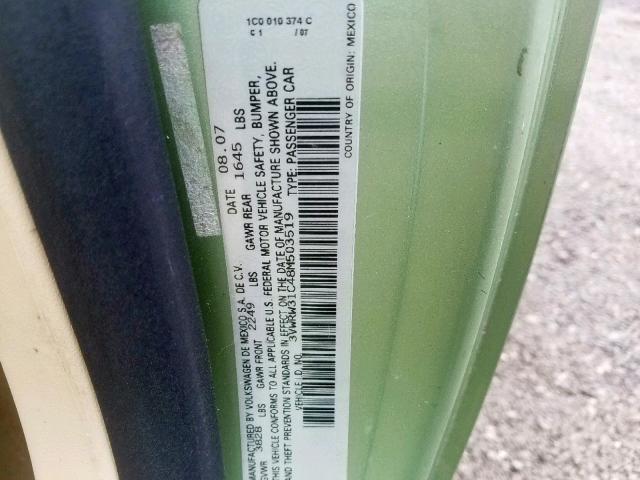 3VWRW31C48M503519 - 2008 VOLKSWAGEN NEW BEETLE მწვანე ფოტო 10