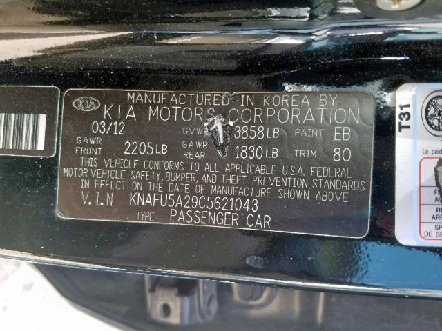 KNAFU5A29C5621043 - 2012 KIA FORTE EX BLACK photo 10