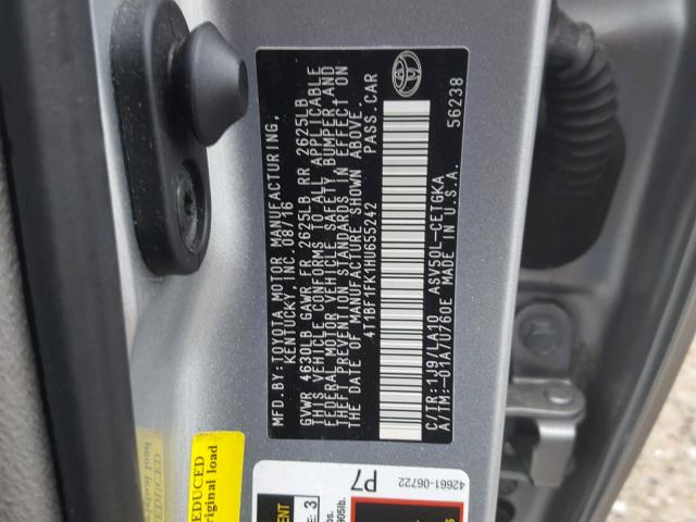 4T1BF1FK1HU655242 - 2017 TOYOTA CAMRY GRAY photo 10