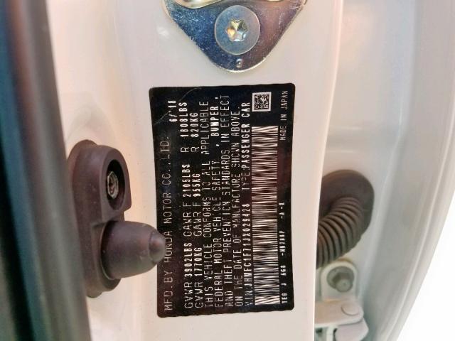 JHMFC1F71JX029428 - 2018 HONDA CIVIC EXL 白色 照片 10