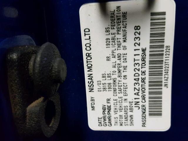 JN1AZ34D23T112328 - 2003 NISSAN 350Z COUPE BLUE photo 10