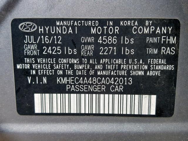 KMHEC4A48CA042013 - 2012 HYUNDAI SONATA HYB SILVER photo 10