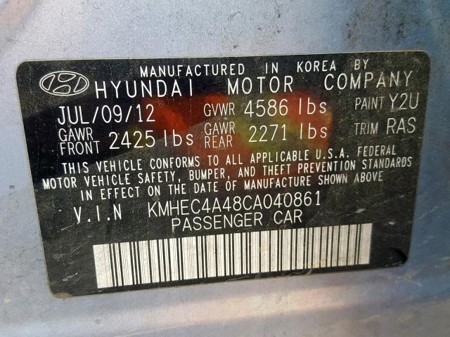 KMHEC4A48CA040861 - 2012 HYUNDAI SONATA HYB BLUE photo 10