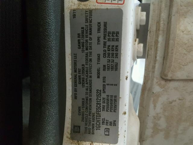 1GCHTDFE5C8121522 - 2012 CHEVROLET COLORADO L WHITE photo 10