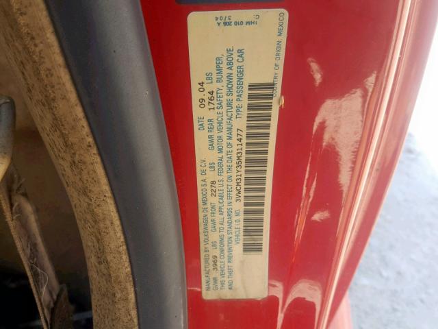 3VWCM31Y35M311477 - 2005 VOLKSWAGEN NEW BEETLE წითელი ფოტო 10