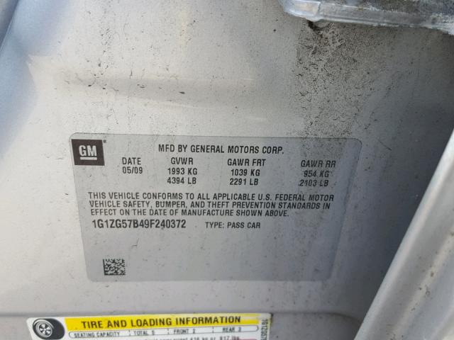 1G1ZG57B49F240372 - 2009 CHEVROLET MALIBU LS 银色 照片 10