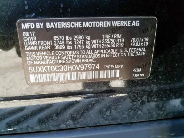 5UXKT0C30H0V97974 - 2017 BMW X5 XDR40E BLACK photo 10