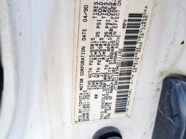 JT3AC11R7M0011182 - 1991 TOYOTA PREVIA WHITE photo 10