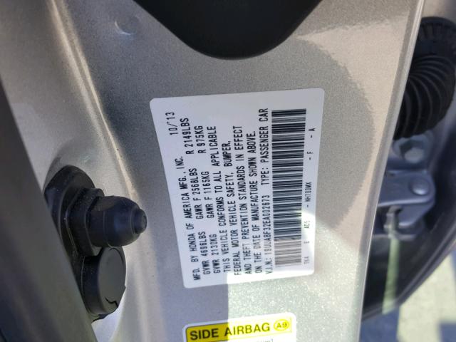 19UUA8F32EA002673 - 2014 ACURA TL SE SILVER photo 10