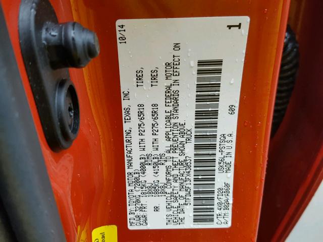 5TFDW5F13FX430537 - 2015 TOYOTA TUNDRA CRE ORANGE photo 10