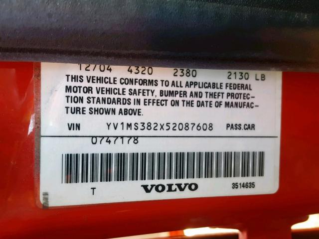 YV1MS382X52087608 - 2005 VOLVO S40 2.4I RED photo 10