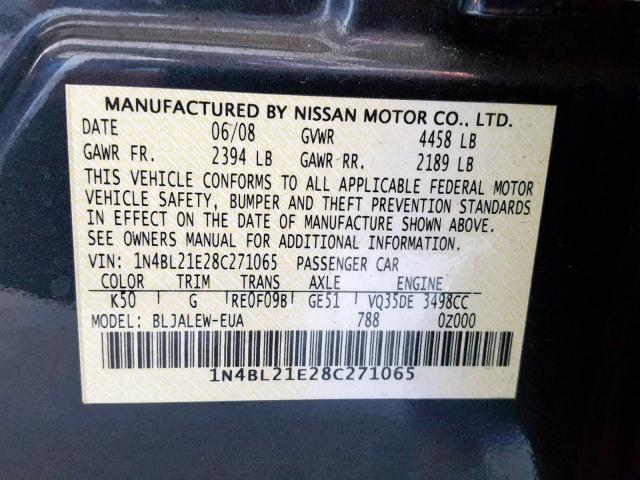 1N4BL21E28C271065 - 2008 NISSAN ALTIMA 3.5 CHARCOAL photo 10