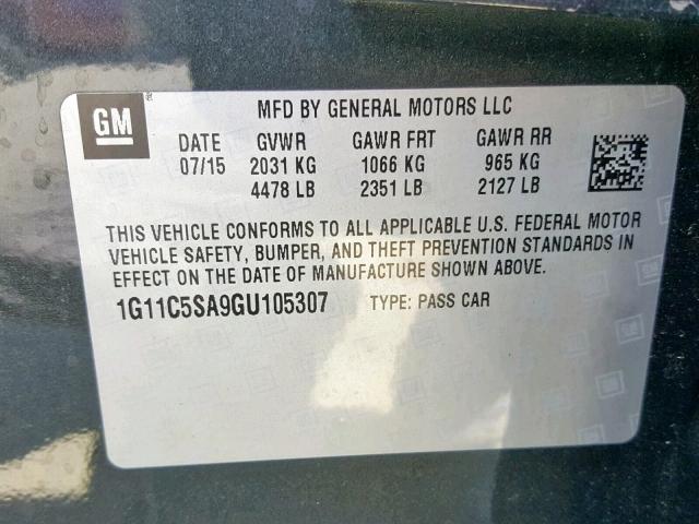 1G11C5SA9GU105307 - 2016 CHEVROLET MALIBU LIM 石墨色 照片 10