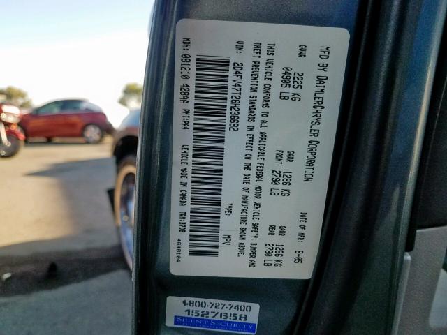 2D4FV47T26H236692 - 2006 DODGE MAGNUM SE GRAY photo 10