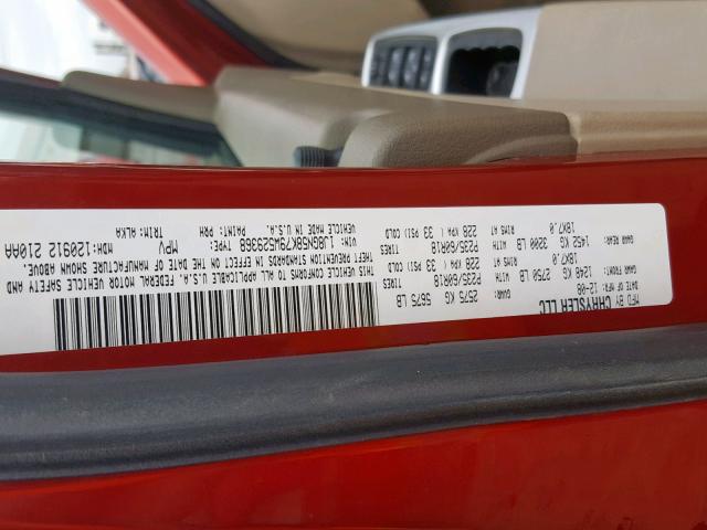 1J8GN58K79W529368 - 2009 JEEP LIBERTY LI RED photo 10