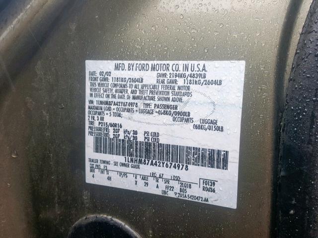 1LNHM87A42Y674978 - 2002 LINCOLN LS 金色 照片 10