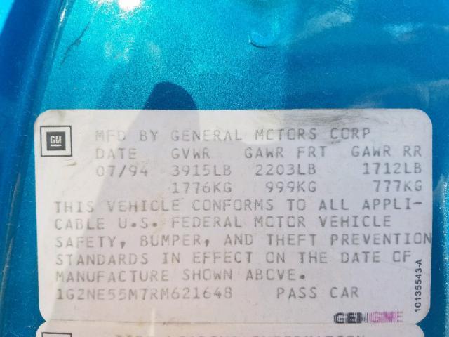 1G2NE55M7RM621648 - 1994 PONTIAC GRAND AM S TEAL photo 10