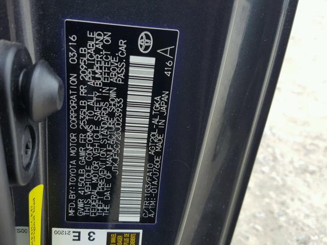 JTKJF5C72GJ023933 - 2016 TOYOTA SCION TC 石墨色 照片 10