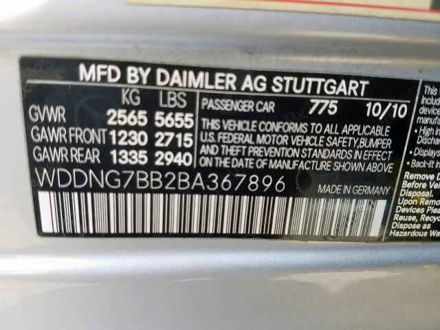 WDDNG7BB2BA367896 - 2011 MERCEDES-BENZ S 550 SILVER photo 10