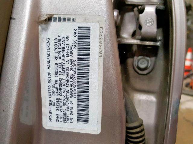 1Y1SK5286YZ404085 - 2000 CHEVROLET GEO PRIZM 米色 照片 10