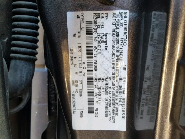 1FAHP3N26CL256727 - 2012 FORD FOCUS TITA GRAY photo 10