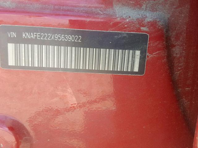 KNAFE222X95639022 - 2009 KIA SPECTRA EX RED photo 10