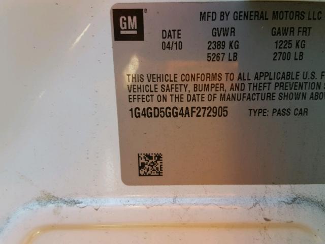 1G4GD5GG4AF272905 - 2010 BUICK LACROSSE C WHITE photo 10
