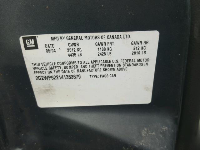 2G2WP522141363679 - 2004 PONTIAC GRAND PRIX GRAY photo 10