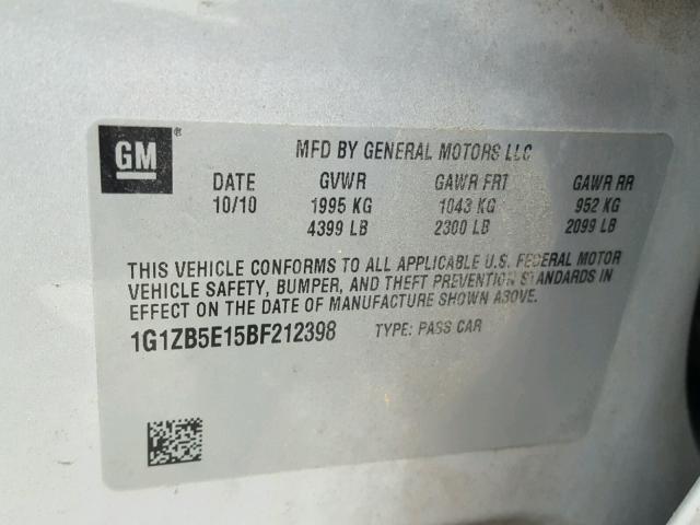 1G1ZB5E15BF212398 - 2011 CHEVROLET MALIBU LS SILVER photo 10