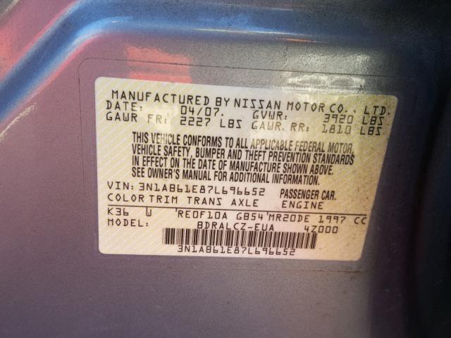 3N1AB61E87L696652 - 2007 NISSAN SENTRA 2.0 SILVER photo 10