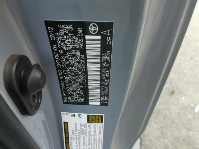 JTKJF5C71C3040124 - 2012 TOYOTA SCION TC 灰色 照片 10