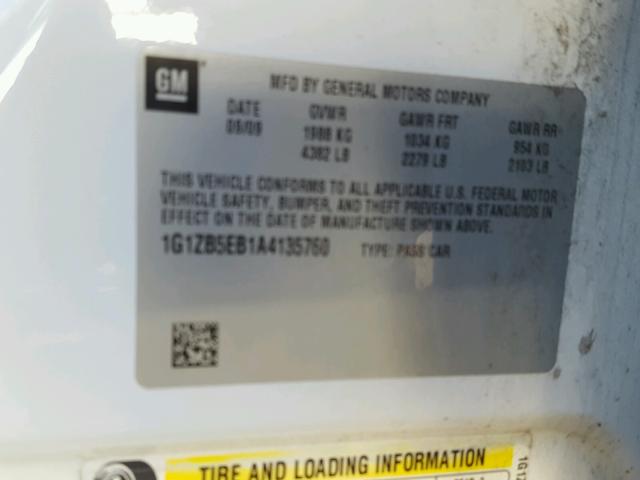 1G1ZB5EB1A4135760 - 2010 CHEVROLET MALIBU LS 白色 照片 10