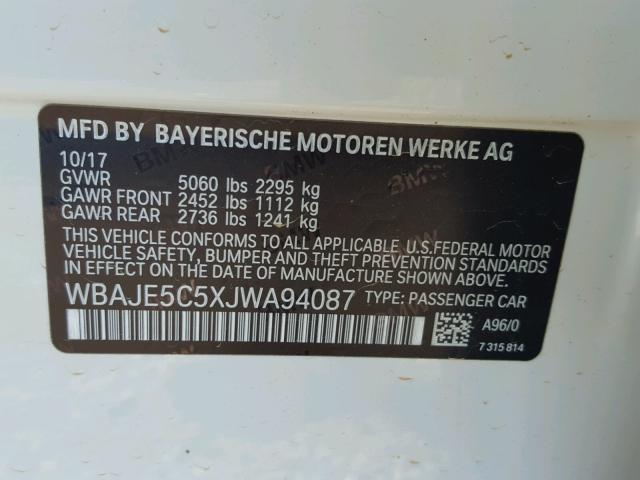WBAJE5C5XJWA94087 - 2018 BMW 540 I WHITE photo 10