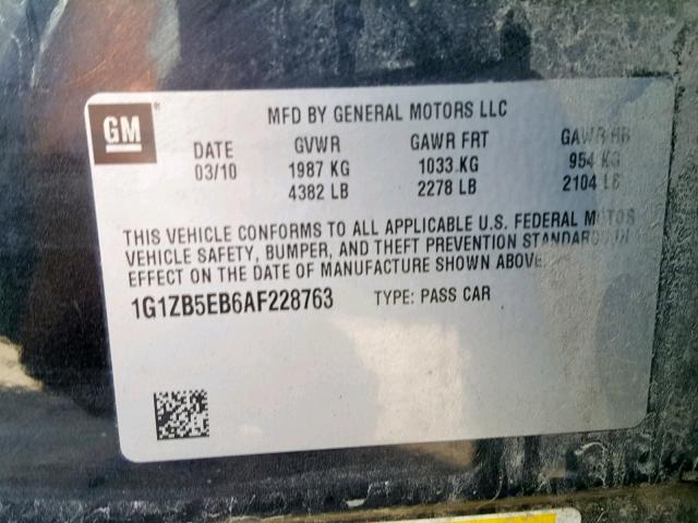 1G1ZB5EB6AF228763 - 2010 CHEVROLET MALIBU LS BLACK photo 10