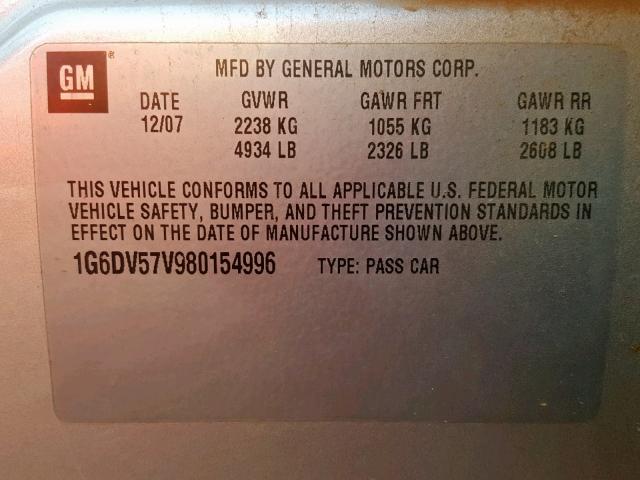 1G6DV57V980154996 - 2008 CADILLAC CTS HI FEA SILVER photo 10