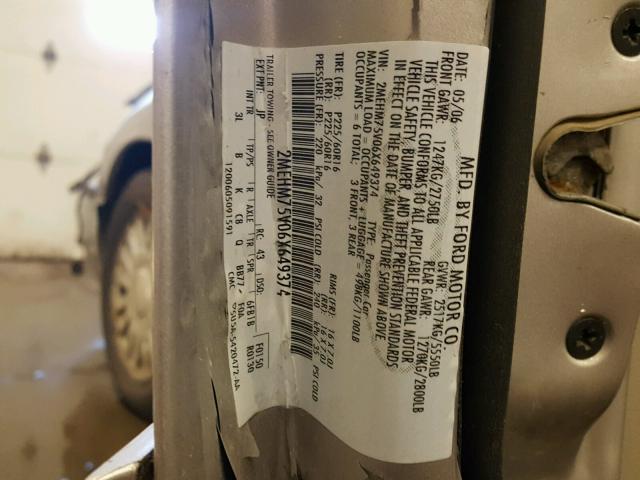 2MEHM75V06X649374 - 2006 MERCURY GRAND MARQ SILVER photo 10